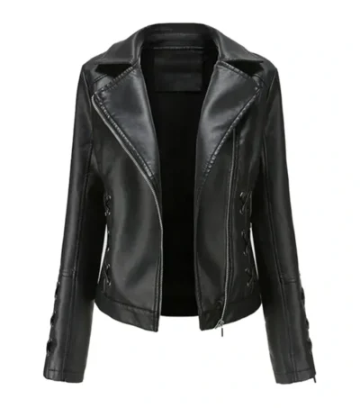 Black Leather Jacket with Lace-Up Sides