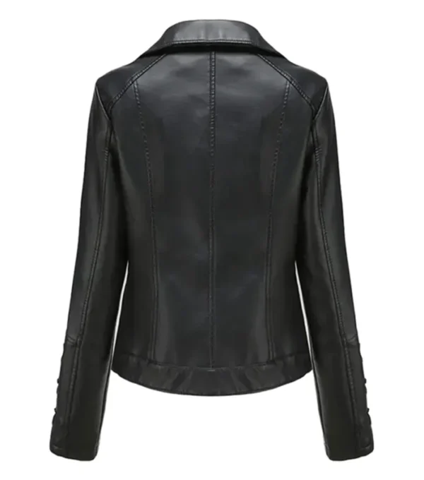 Black Leather Jacket with Lace-Up Sides Back