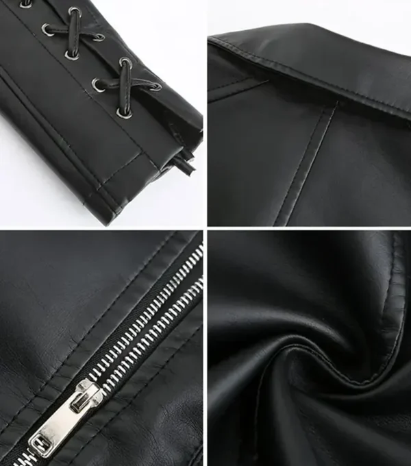 Black Leather Jacket with Lace-Up Sides Look