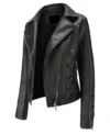 Black Leather Jacket with Lace-Up Sides Side Look