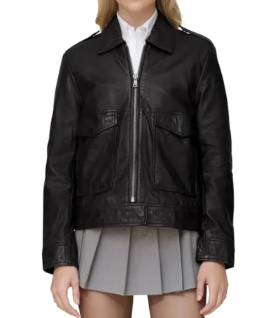 Black Leather Jacket with Two Large Pockets