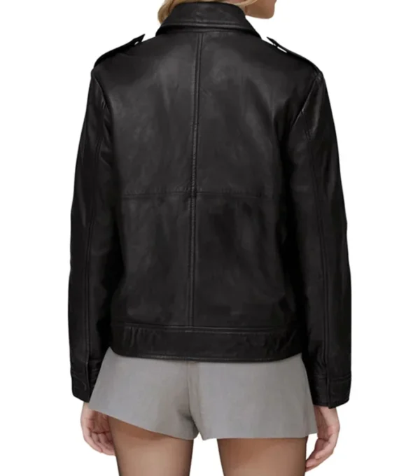 Black Leather Jacket with Two Large Pockets Back