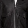 Black Leather Jacket with Two Large Pockets Closer