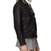 Black Leather Jacket with Two Large Pockets Side Look