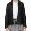 Black Leather Jacket with Two Large Pockets on Sale