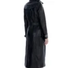 Black Leather Trench Coat with Belted Waist Back