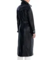 Black Leather Trench Coat with Belted Waist Back
