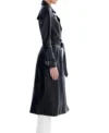 Black Leather Trench Coat with Belted Waist Side Look