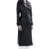 Black Leather Trench Coat with Belted Waist on Sale