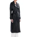 Black Leather Trench Coat with Belted Waist on Sale