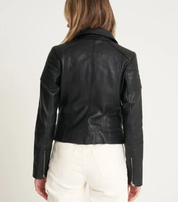 Black Quilted Leather Moto Jacket for Women Backs