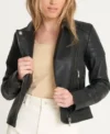 Black Quilted Leather Moto Jacket for Women Front