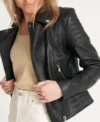Black Quilted Leather Moto Jacket for Women Side Look