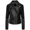 Black Quilted Leather Moto Jacket for Womens