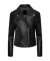Black Quilted Leather Moto Jacket for Womens