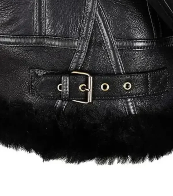 Black Shearling B3 Aviator Jacket for Women Closer