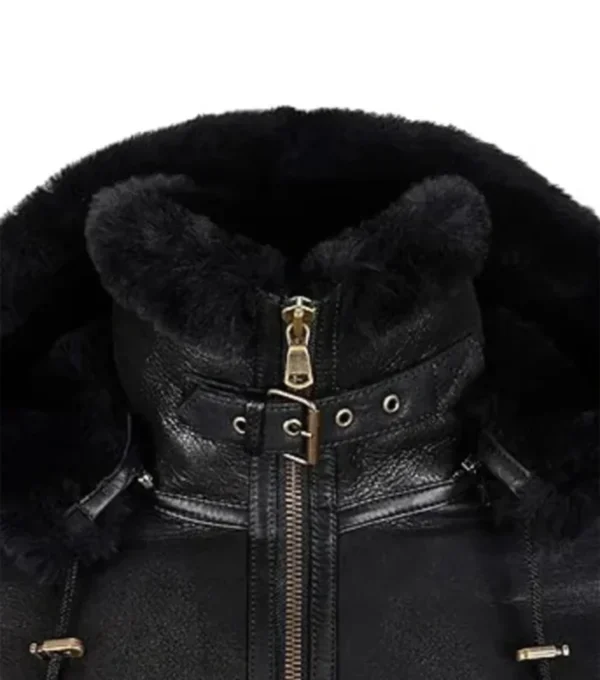 Black Shearling B3 Aviator Jacket for Women Front Look