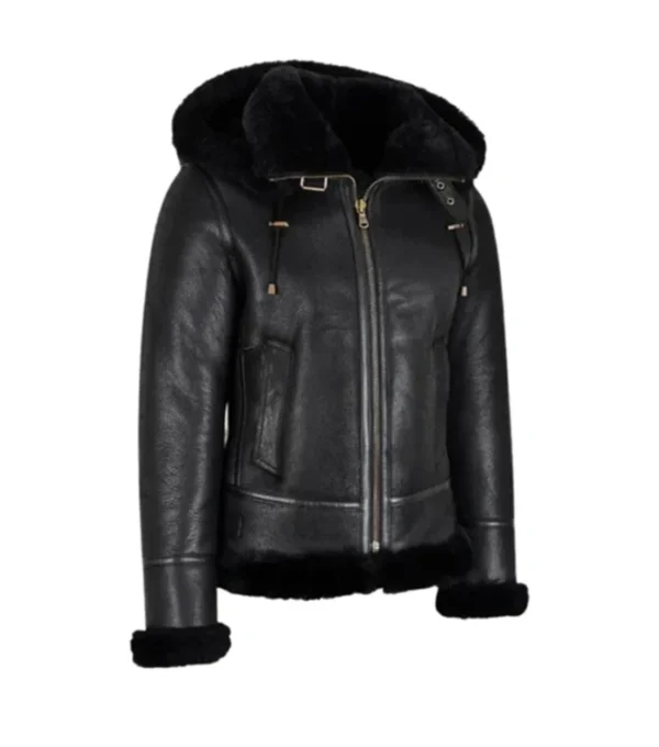 Black Shearling B3 Aviator Jacket for Women Side Look