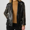 Black Studded Biker Style Belted Jacket