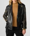 Black Studded Biker Style Belted Jacket