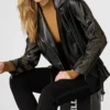 Black Studded Biker Style Belted Jacket Look