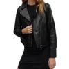 Black Women's Leather Biker Zipper Jacket