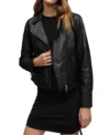 Black Women's Leather Biker Zipper Jacket