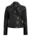 Black Women's Leather Biker Zipper Jacket Front