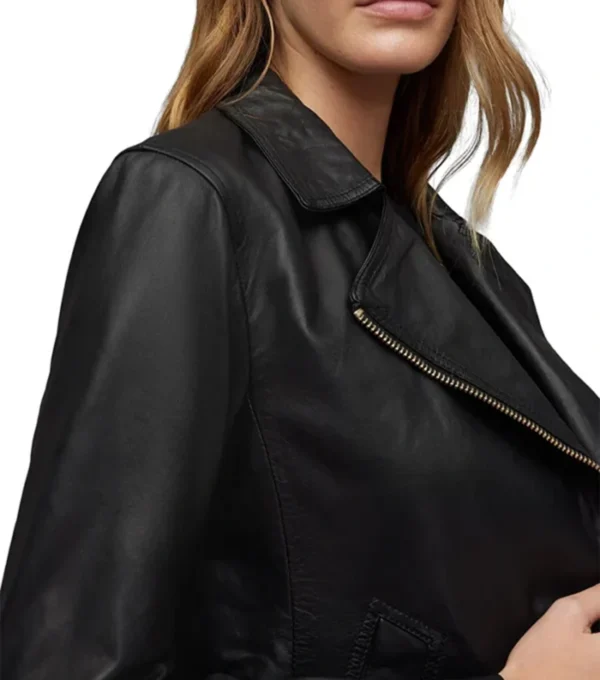 Black Women's Leather Biker Zipper Jacket on Sale