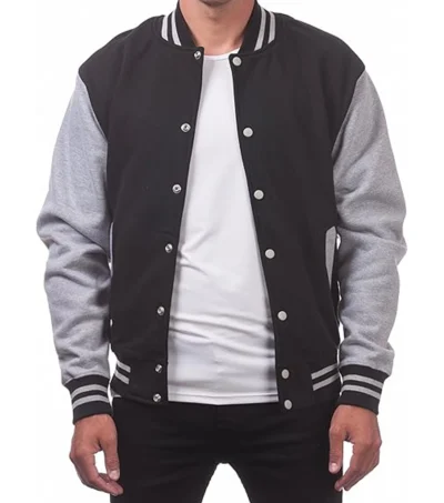 Black and Grey Wool Varsity Jacket