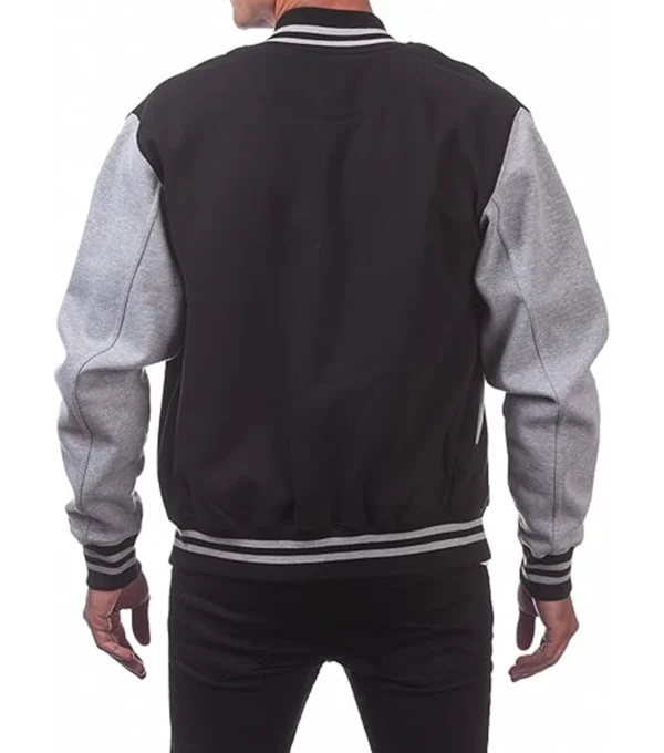Black and Grey Wool Varsity Jacket Back