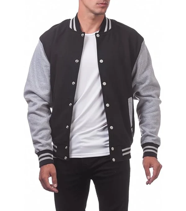 Black and Grey Wool Varsity Jacket Side Look