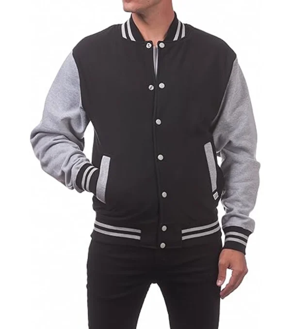 Black and Grey Wool Varsity Jacket on Sale