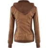 Brown Leather Jacket with Attached Hoodie Back