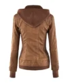 Brown Leather Jacket with Attached Hoodie Back