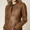 Brown Leather Jacket with Attached Hoodie Front
