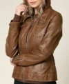 Brown Leather Jacket with Attached Hoodie Side Look