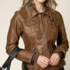 Brown Leather Jacket with Attached Hoodie on Sale