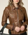 Brown Leather Jacket with Attached Hoodie on Sale