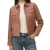 Brown Leather Trucker Jacket for Women