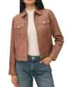 Brown Leather Trucker Jacket for Women
