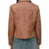 Brown Leather Trucker Jacket for Women Back