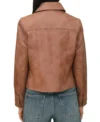 Brown Leather Trucker Jacket for Women Back