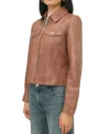 Brown Leather Trucker Jacket for Women Side Look