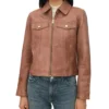 Brown Leather Trucker Jacket for Women on Sale