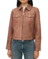 Brown Leather Trucker Jacket for Women on Sale