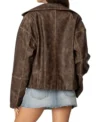 Brown Oversized Distressed Leather Jacket Back