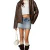 Brown Oversized Distressed Leather Jacket Front