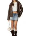 Brown Oversized Distressed Leather Jacket Front