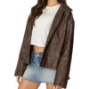 Brown Oversized Distressed Leather Jacket Side Look